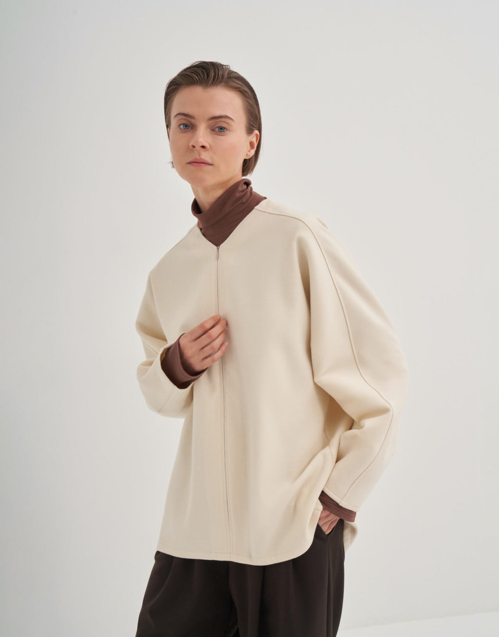 QOOQ Maxi-Sweatshirt Ecru